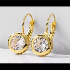 Gold Dangle drop round brilliant Crystal Hoop minimalist dangle hoop Earrings